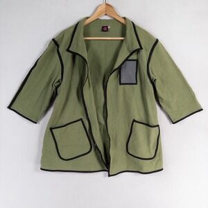 Cupcake International Jacket Topper Sz Medium Green Black Trim Open Front Artsy